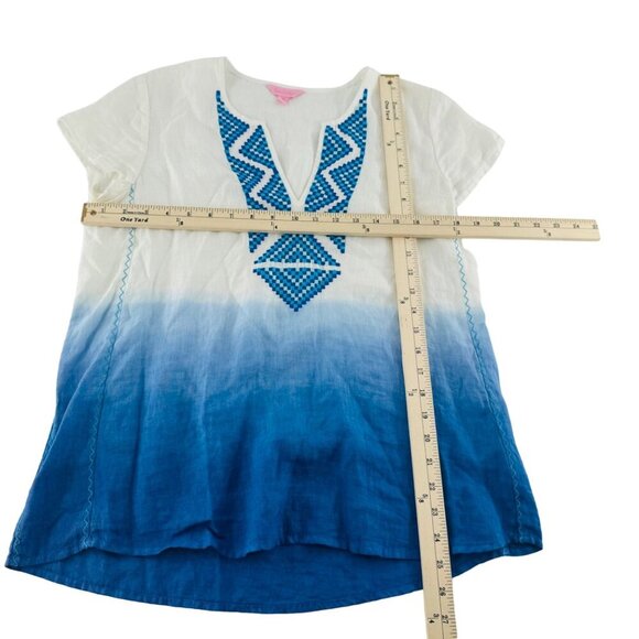 Lilly Pulitzer XS White & Blue Linen Dress With Embroidered Neckline - Picture 5 of 5